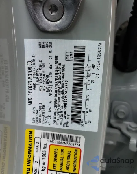 2021 Ford Bronco Sport Big Bend from USA, damaged, VIN 3FMCR9B62MRA52773